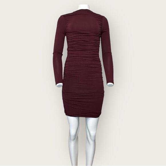 NWT | Naked Wardrobe | Ruched Long Sleeve Dress | Wine | Various Sizes - Picture 2 of 13